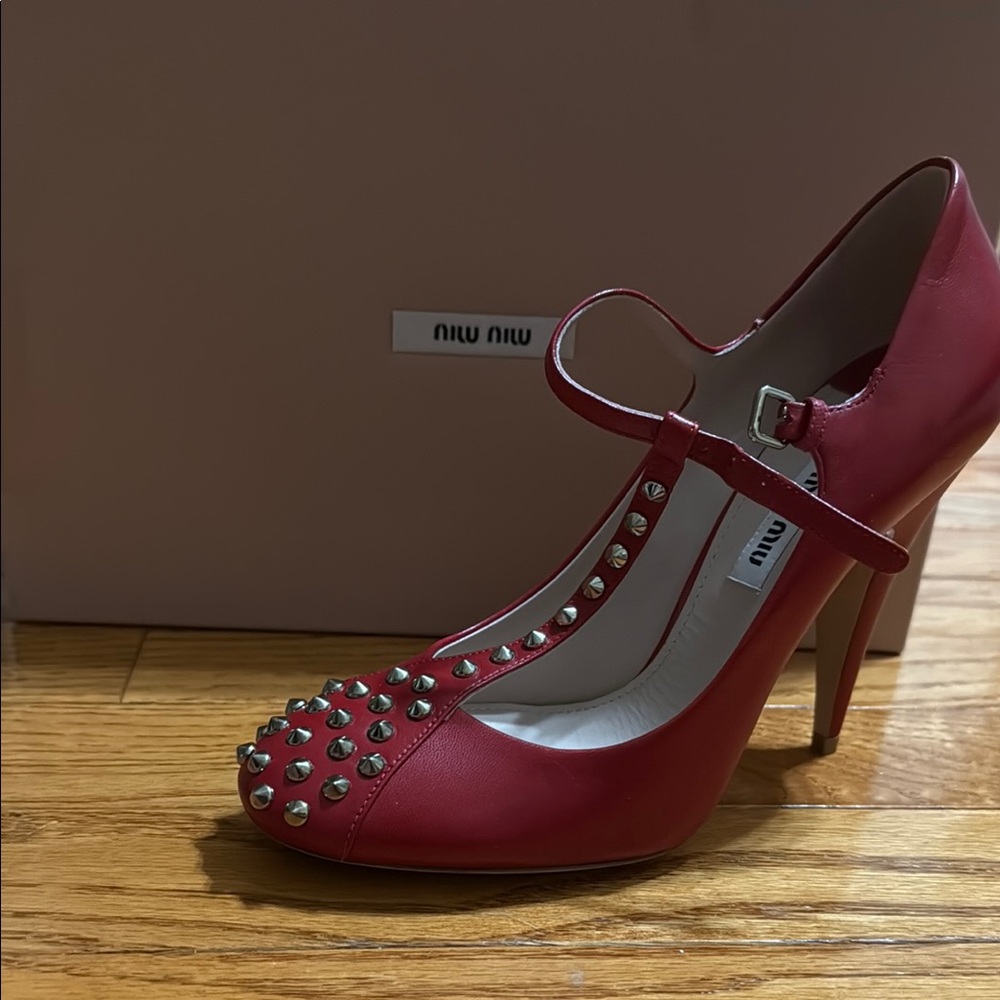 Miu Miu Red Studded Mary Jane Heels -NEW